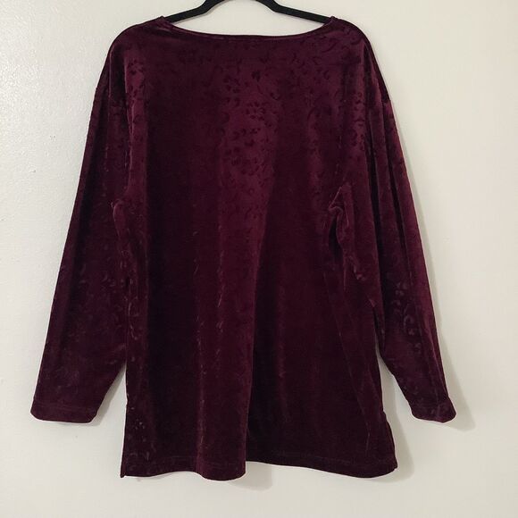 Vintage 90s Floral Velvet Burgundy Whimsigoth Witch Dark Feminine Long Sleeve 2X - Picture 5 of 7